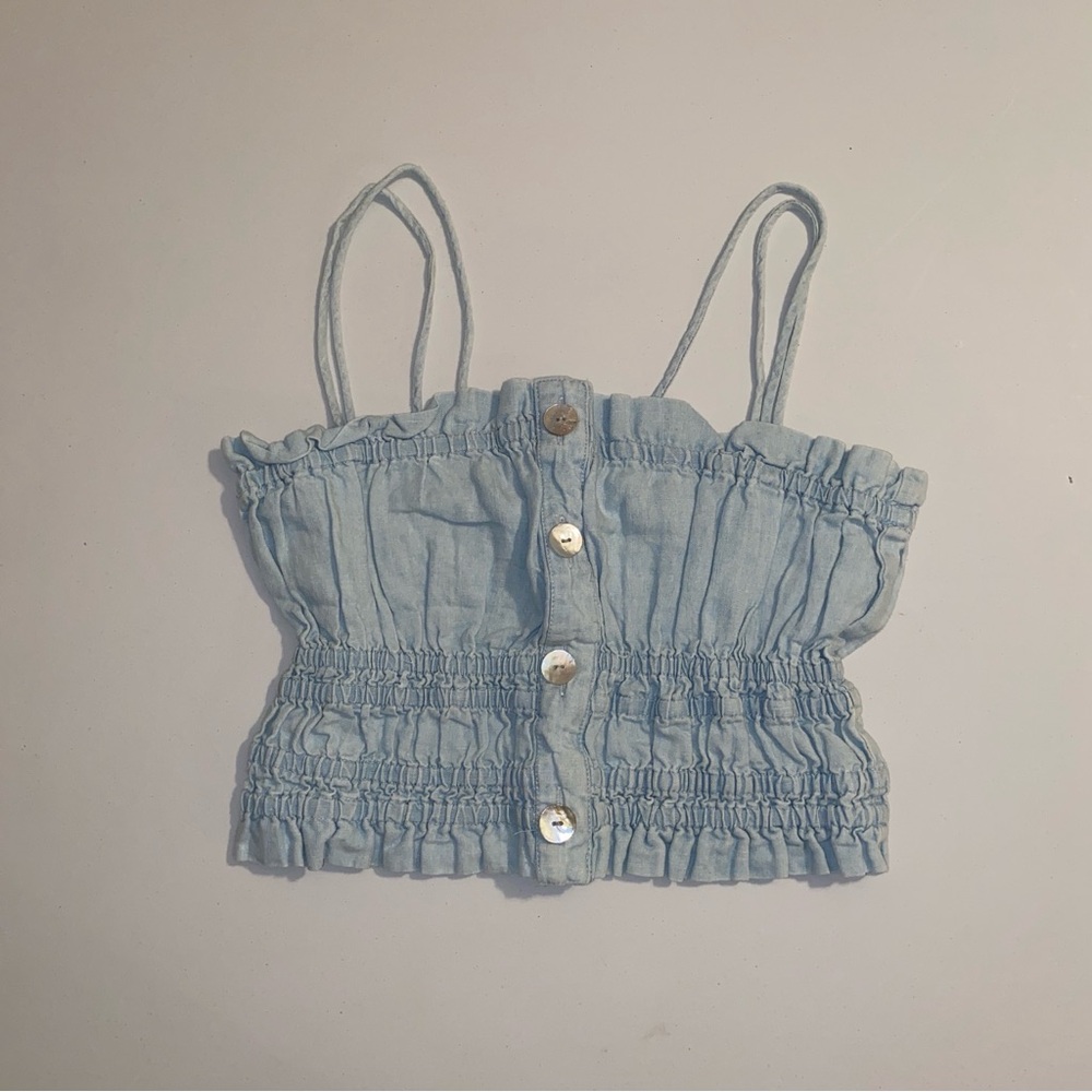 Zara Light Blue Ruffled Top - Picture 4 of 5